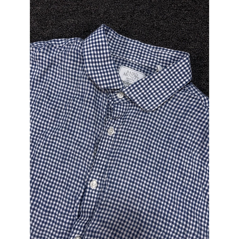 Murano Baird Mcnutt 100% Linen Shirt Men XL Blue Gingham Check Lightweight Slim